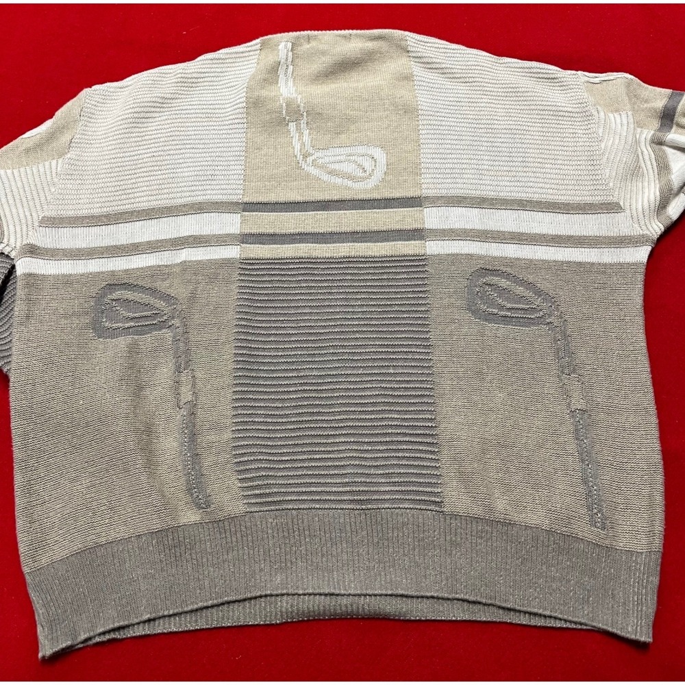 Cypress Links Mens XL Golf Motif Knit Sweater Made in USA Beige Brown - Picture 3 of 6